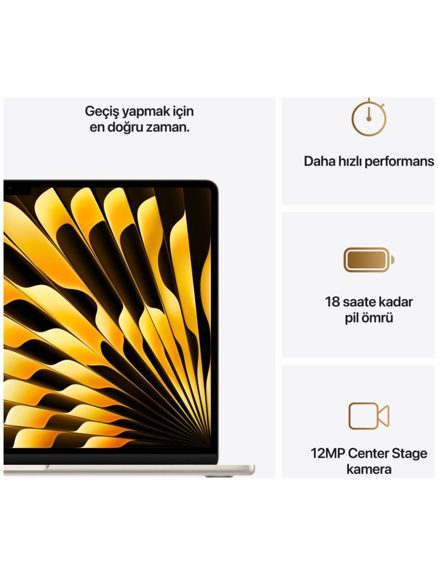 Apple MacBook Air M4 16GB 256GB SSD macOS 15" Taşınabilir Bilgisayar Yıldız Işığı MW1J3TU/A